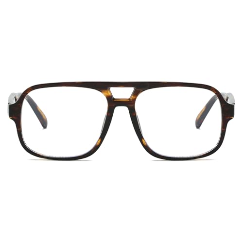 Image of Mirkcittle Retro Square Aviator Blue Light Blocking Glasses for Women Men Oversized Pilot Eyeglasses Fake Nerd Frame