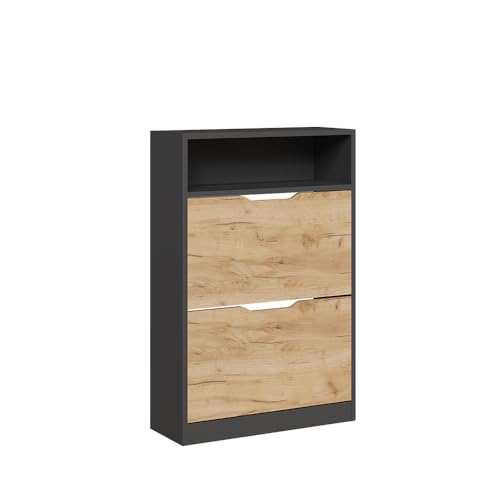 Vicco Schuhkipper Luca, Anthrazit/Goldkraft Eiche, 22 x 89.5 cm mit 2 Fächern