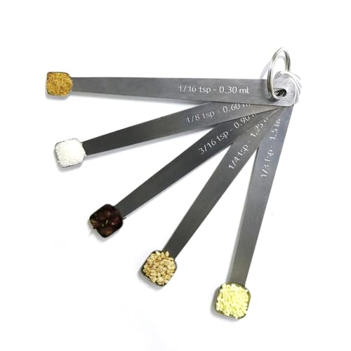 計量スプーンセット 小さじ1/3 小さじ1/4 小さじ3/16 小さじ1/8 小さじ1/16 ベーキング用スプーンミニ計量乾燥または液体の材料用大さじ スパイスジャーにフィット 5個セット