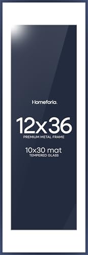 Image of Homeforia 12x36 Navy Blue Picture Frame, High End Metal 12by36 Poster Frames with Mat 10x30 Photo, 12 x 36 Navy Blue Frames Matted to 10 x 30, 36x12 Panoramic Frame, Tempered Glass, Wall Kit, Set of 1