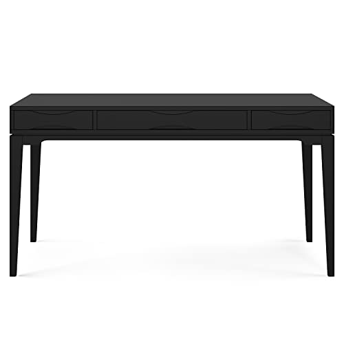 Image of SIMPLIHOME Harper Desk and Bookcase Bundle - 60 inch Wide Solid Wood Mid Century Modern Desk with Drawers and 24 inch Wide 4-Shelf Bookcase in Black, Home Office Furniture (Set of 2)