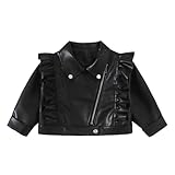 NZYIHAO Giacca di pelle per bambini ragazze cappotto collare moto giacca motociclista in ecopelle giacca transizione primavera autunno moda cappotto di pelle, #03 nero., 9-10 Jahre