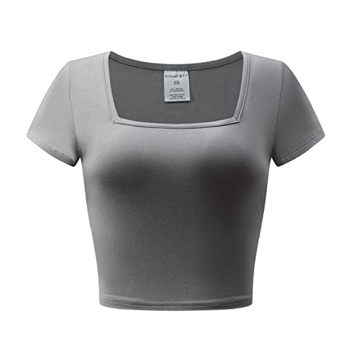 OThread & Co. Women's Crop Top Tee - Soft Stretch Short Sleeve Crew Neck Basic (White, Medium) - View #11