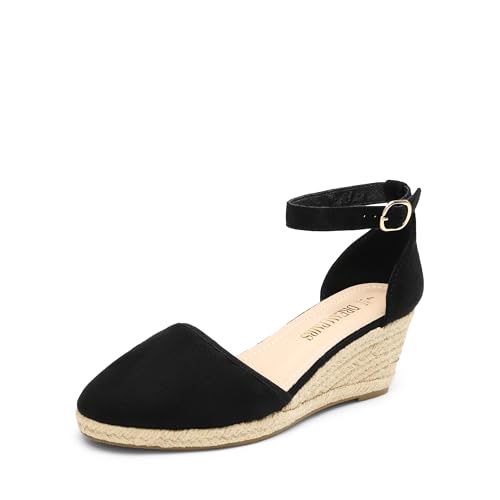 DREAM PAIRS Women's Espadrilles Closed Toe Ankle Strap Dressy Platform Wedge Sandals