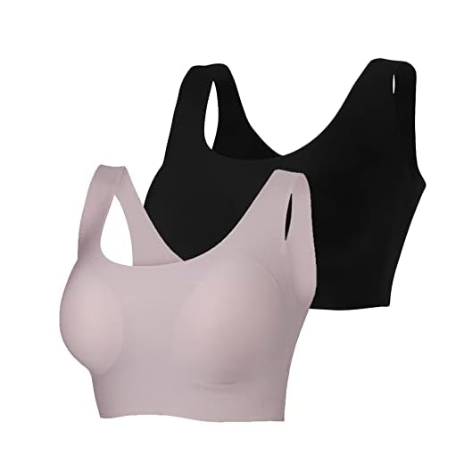 TGOZYS 2 Piezas Mujer Sujetador Deportivo Sin Aros Cómodos sin Aros Sostén Bra Deporte Sin Costuras Yoga Gimnasio Bailar Sujetador para Dormir (Negro+Rosa,L)