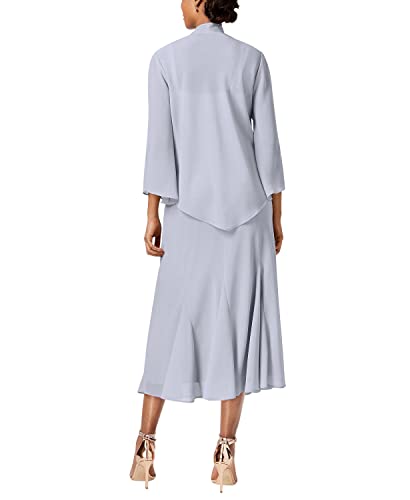 Image of Elegant Beaded Pebble Georgette Mid-Calf Slip Dress W /Matching 3 /4 Sleeve Jacket - Two-Piece Set for Formal Events