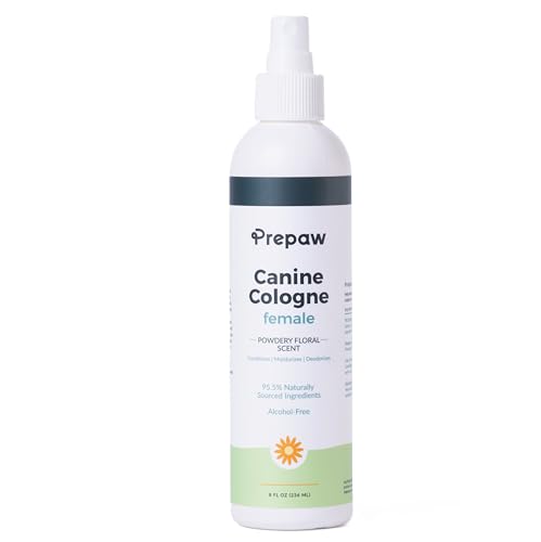 Prepaw Natural Pet Cologne - Powdery Floral Scent, 3-in-1 Deodorizing, Conditioning & Moisturizing Spray for Dogs & Cats - Long Lasting. Daily Use, 8 fl oz (Female Pet)