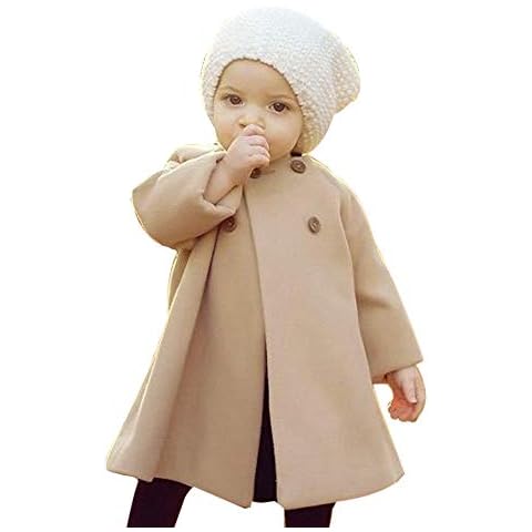 Girls Coats, SHOBDW Kids Baby Solid Long Sleeve Autumn Winter Warm Outwear Cloak Button Woolen Jacket Coat Clothes (2-3 Years, Khaki) Cover
