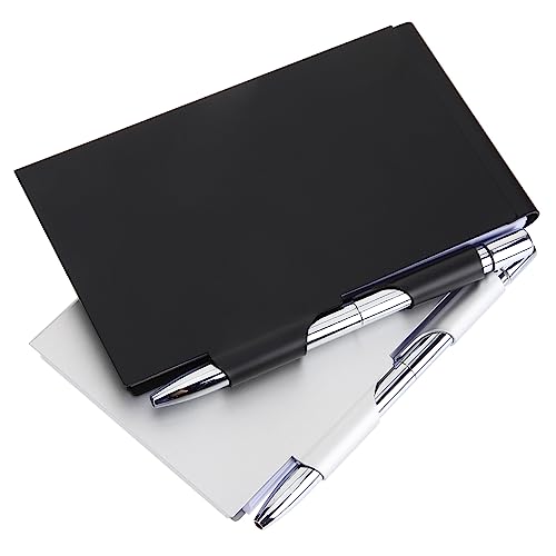 Abaodam 2個ポータブルメタルポケットノートパッド ケース ペン付き 自宅 オフィス 学校用 おしゃれで便利なリフィル式のメモ帳 ブラック シルバー 収納に便利なコンパクト