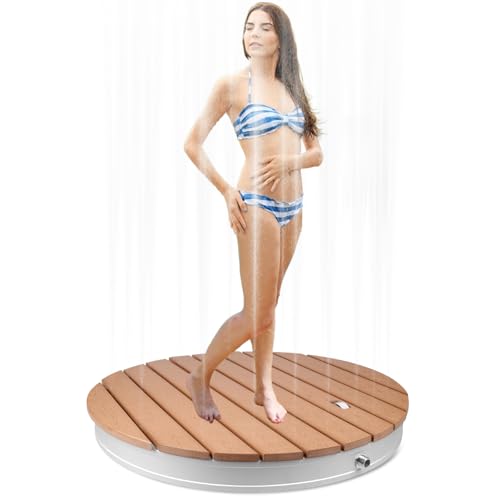 Inoamity Bodendusche Gartendusche Rund mit Fußrad-Steuerung bis 3,5m Höhe, Outdoor Dusche UV-beständig & rutschfest für Pool, Garten und Sauna