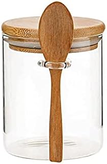 Huposdxjxlg Słoiki Przyprawowe Szkło Spice Słoik Przyprawa Condiment Butelka Cukierka Miska z bambusową pokrywą i łyżką Wyczyść Canister Makeranina Dzbanek Tank Can Can Sól
