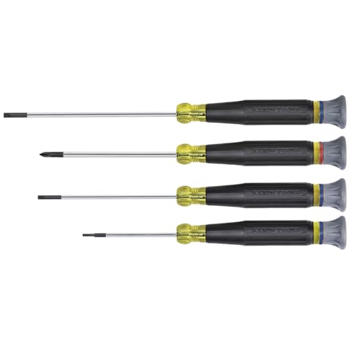 Klein Tools 85613 Precision Screwdriver Set, Electronics Slotted and Phillips Screwdrivers with Rotating Caps and Color-Coded Rings, 4-Piece 4 Piece Set