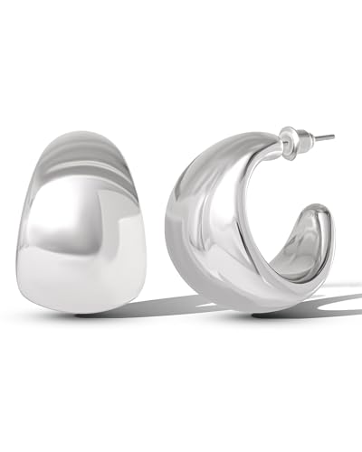 Jessica Simpson Chunky Hoop Earrings for Women, Silver-Tone Hoops Thick