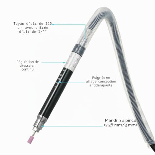 Nimomo Micro Broyeur Pneumatique, 65000 Tr/Min Micro Meuleuse Droite à Air Stylo Broyeur à Crayons, Mini Meuleuse Rectifieuse Pneumatique Perceuse Pour Le Polissage, La Gravure Et La DéCoupe – vue 4