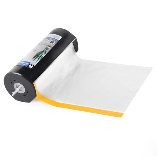 Image of Voomey Pre-Taped Masking Film with Dispenser, Painters Tape with Plastic Attached, Automotive Painters Tape and Drape for Appliances, Furniture, Wood Surfaces & DIY Projects - 8ft x 49ft