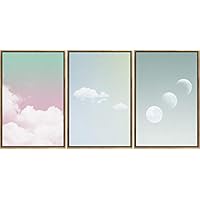SIGNWIN Framed Canvas Wall Art Pink and Green Gradient Sky Nature Clouds Digital Art Modern Art Contemporary Relax/Calm Pastel for Living Room, Bedroom, Office - 16
