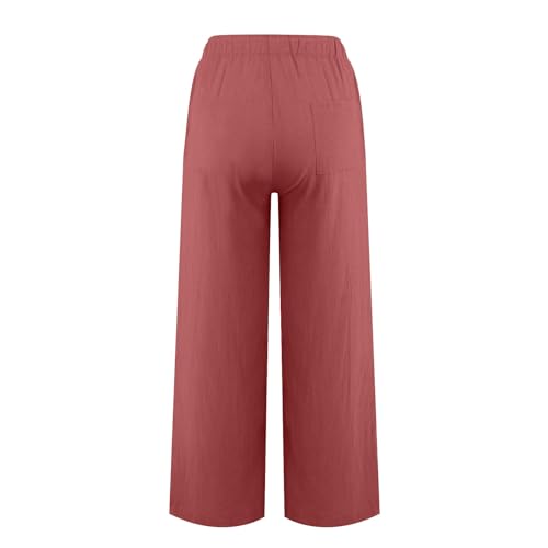 Linen Pants Women Summer Wide Leg Drawstring Elastic Waist Flowy Pants High Waisted Lounge Casual Beach Trousers Palazzo Lightweight Casual Lounge Trouser Wine Small3