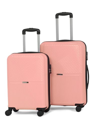 Image of Teakwood Set of 2 8 Wheels Trolley Bag, Hard Cabin with Zipper Closure, Adjustable Push Button & Cross Side Strap, Number Lock System 360 Degree (Set of 2, Rose)