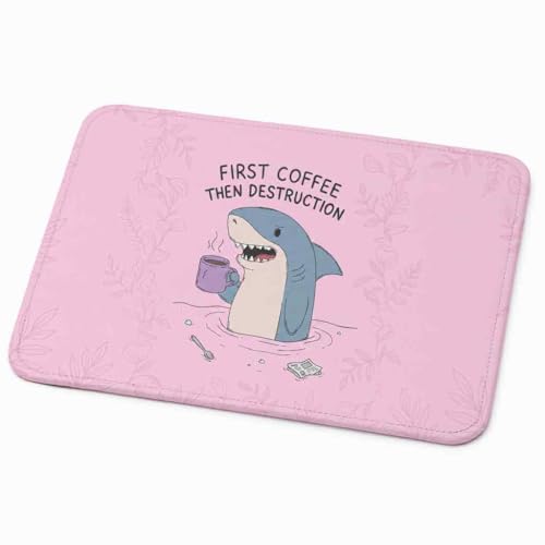 Image of Mouse Pad for Laptop & Desktop | 9x7 Inch Anti-Fray Stitched Edges | Non-Slip Rubber Base | Desk Setup Accessory for Students, Gamers & Professionals (Coffee Shark)