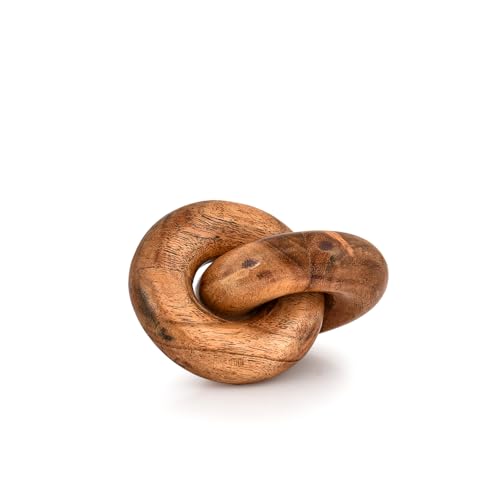 Kimona Estatuas de madera de acacia, cadena de eslabones de madera de acacia, decoración de mesa de 2 eslabones, decoración de estantes, objeto decorativo para el hogar, casa de campo moderna (4 x 3 x