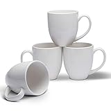 Serami 14oz Bistro Style White Mugs for Coffee or Tea. Large Handles and Ceramic Construction, Set of 4