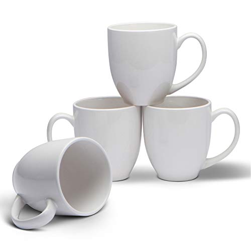 Serami 14oz Bistro White Mugs for Coffee or Tea. Large Handles and Ceramic Construction, Set of 4