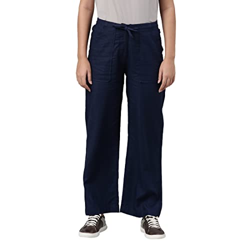 Image of GO COLORS Solid Linen Cargo Pants for Women | Full Length, Mid Rise, Side Pockets