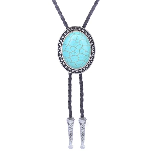 Image of Jeilwiy Bolo Tie for Men Real Stone Westwern Cowboy Ties Silver Bolos Women Leather Necktie Gift for Birthday Christmas