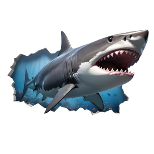 Vinilo Decorativo 3D Tiburón Blanco Realista para Niños