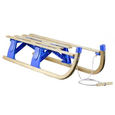 Wooden Sledge with Backrest 110 cm Davos Toboggan; Premium Foldable Children's Sledge Made of Beech Wood (Model 2023)