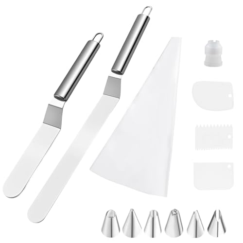 2 Piezas Espátulas de Glaseado, Espátulas Ángulo Pasteles de Acero Inoxidable, Espatula Cocina Espátula de Paleta con Raspadores Boquillas Manga Pastelera Bolsas para Cupcakes Pasteles Glaseado