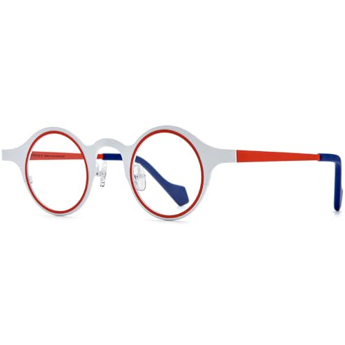 Image of FONEX Colorful Pure Titanium Glasses Frame Women Retro Round Eyeglasses