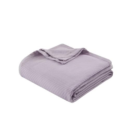 Image of Madison Park Liquid Cotton Blanket All Season for Summer, Full /Queen, Lilac | Breathable Fabric for Bed or Couch, Diamond Pattern, Lightweight, OEKO-TEX Certified