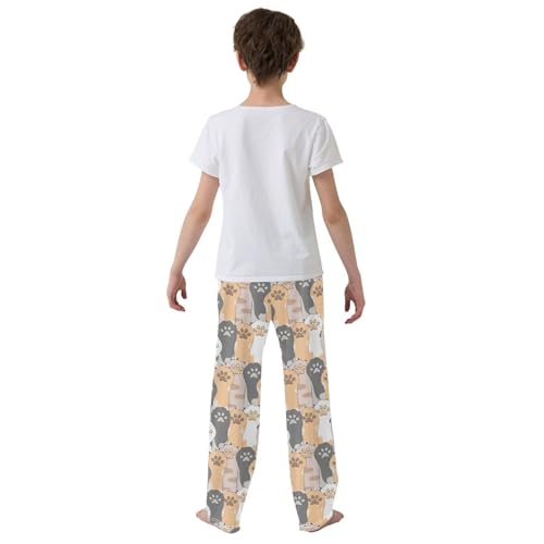 Cat Foot Boys Long Pants Soft Trousers Elastic Waist Kids Lounge Bottoms with Pockets S-XL3