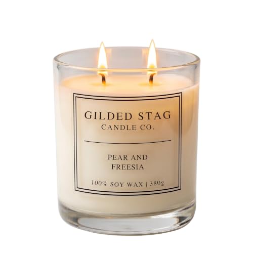 Image of Pear & Freesia 2 Wick Scented Candle - Gilded Stag Candle Co.