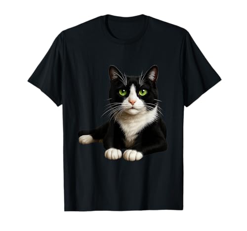 Tuxedo Cat with Green Eyes Artwork T-Shirt
