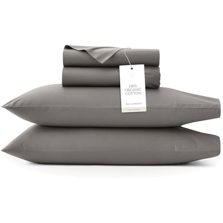 BOLL & BRANCH Signature Hemmed Sheet Set - King + Standard, Stone - Luxury 100% Organic Cotton - Includes 1 Flat, 1 Fitted, 2 Standard Size Pillowcases - Buttery Soft