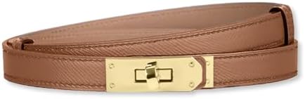 Decoratieve riem, Dames magere leren riem Klassieke effen kleur Legering Turn Lock Dames verstelbare leren riem Slanke dunne tailleriem for jurken Jeans Broeken Jas(Caramel/Gold Decoratieve riem, Dames magere leren riem Klassieke effen kleur Legering Turn Lock Dames verstelbare leren riem Slanke dunne tailleriem for jurken Jeans Broeken Jas(Caramel/Gold