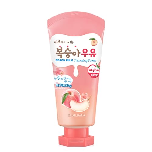 Kwailnara Peach Milk Facial Cleanser (4.06 Fl Oz) – Korean Face Wash for Clear & Glowing Skin | Milk Protein, Royal Jelly & Vitamin-Rich Peach Extract | Creamy Whipped Foam