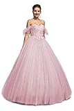 Engerla Women's Off Shoulder Pink Quinceanera Dress Applique Pearl Formal Party Ball Prom Gowns US4