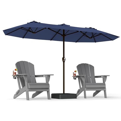 PatioKingdom 15FT Large Patio Umbrella with Base, Double Sided Rectangular Outdoor Umbrella with Sturdy Fiberglass Ribs, Market Umbrella for Pool,Garden,Backyard,Deck (Navy, 15FT)