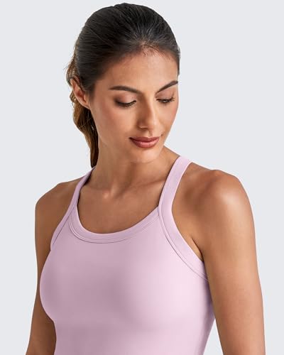 Image of G4Free Barefeel Cropped Workout Tops for Women Built in Bra Removable Padded Longline Sports Bras Racerback Yoga Tops