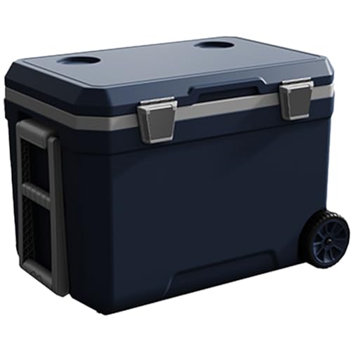 IRIS PLAZA Hard Cooler Box 45 L Keeps Cool for 60 Hours with Wheels Drain Plug for Fishing Large Navy