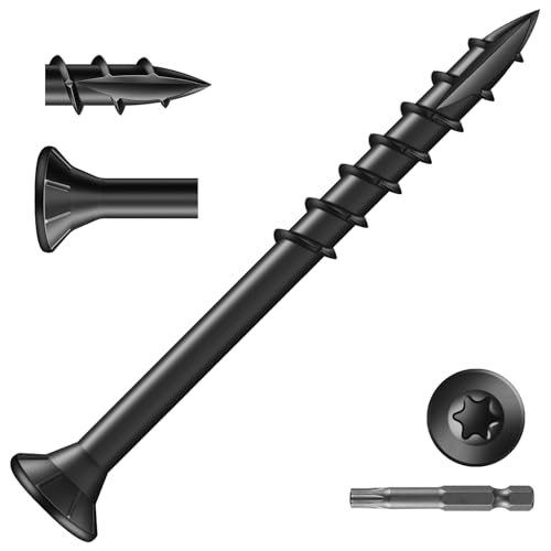 Image of #8 x 2 Inch Deck Screws (116Pcs) 1lb. Exterior Wood Screws. Carbon Steel, Black, Flat Head, Rust Resistant epoxy Coated, with T25 Star Bit