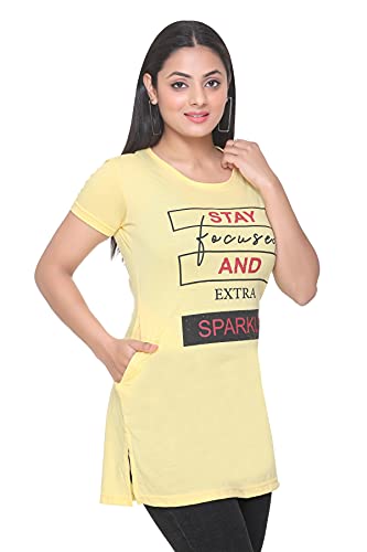 Image of Plush Women's Long Printed Cotton Round Neck Half Sleeve T-Shirt /Tshirts (DPL-PT-001)