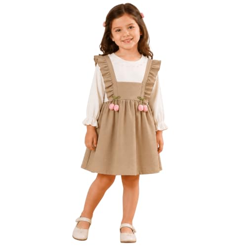 Image of Baby Girls Pink Frock Dress with White Full Sleeves | Cute Casual Dress for Girls | Stylish Flared Knee Length Kids Dress | Birthday, Festive & Everyday Wear