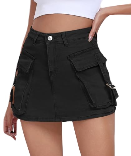 Women's Cargo Skort High Waisted Cargo Shorts Button Bodycon Mini Y2K Denim Cargo Skirt Shorts with Pocket