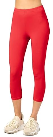 Merry Style Legginsy Damskie z Bawełny 3/4 Wysoki Stan MS10-199 (Czerwony, L)