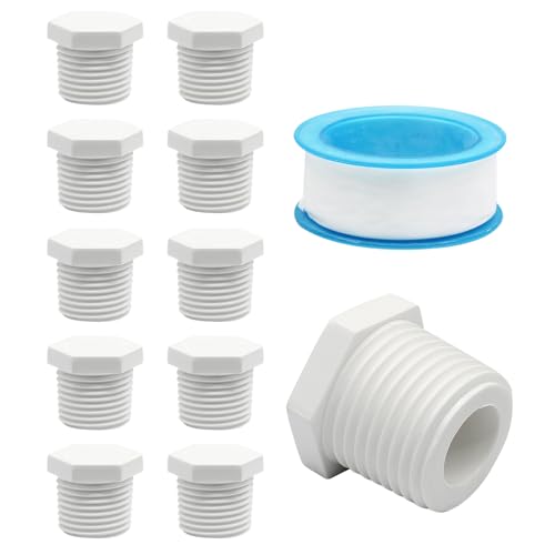 Image of RV Hot Water Heater Drain Plug, 1 /2 Inch NPT, 20 Pieces, White | PVC Pipe Plug, With Tape, For RV Camper, Atwood Water Heater 11630 91857