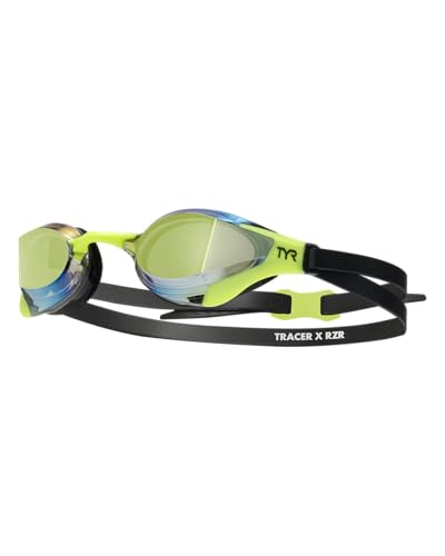 TYR Tracer-X RZR Racing Goggles – Ultra Low Profile Competitive Swim Goggles, Anti Fog, Wide Peripheral Vision, Mirrored, Limelight